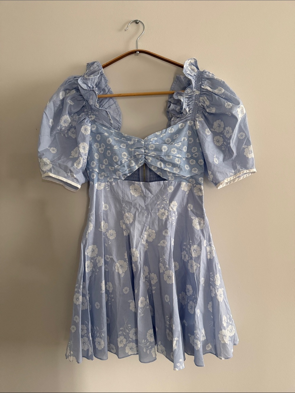 Alice McCall Light Blue & White Floral Mini Dress with Bow